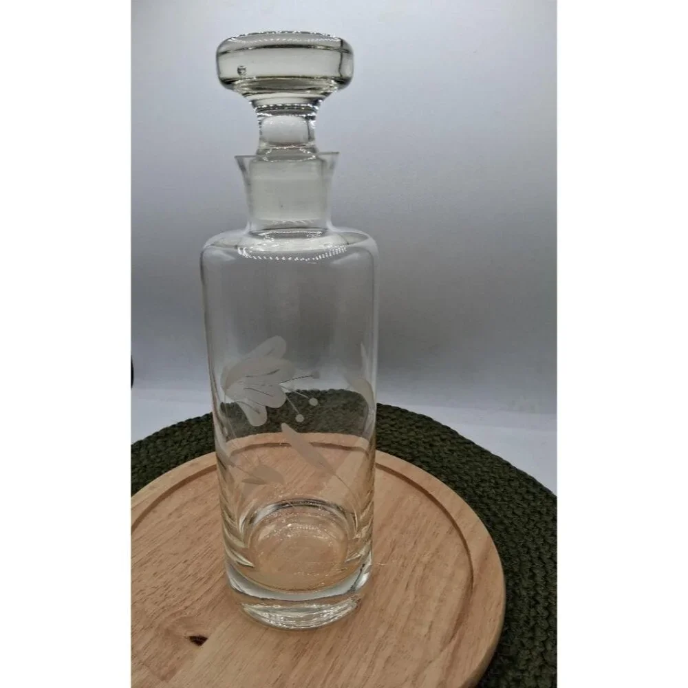Vintage A.H. Heisey Etched Crystal Decanter Bottle - MCM